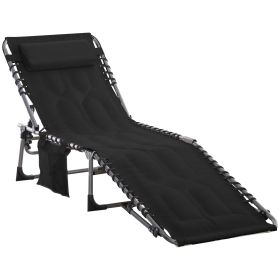 Folding Chaise Lounge Chair Lightweight Recliner 5-Level Adjustable Backrest Pillow for Outdoor Garden Sunbathing Brown