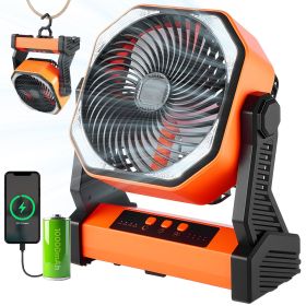 8 inch Rechargeable Camping Fan, Battery Operated with Light & Charging, 4 Speed Portable Outdoor Desktop Fan, 270-degree Manual Tilt for Tent, RV