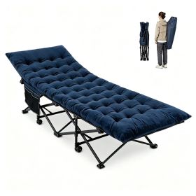 Navy Foldable Heavy Duty Camping Cot 330LBS, Portable Outdoor Sleeping Bed with Cushion & Carry Bag for Camping Office Nap