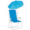 1 Pack Heavy Duty Steel Beach Chair with Umbrella, XL Size 15" Seat Height Royal Blue, Oxford Cloth with Support Bar, Single Position Adjustable