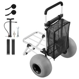 Beach Dolly with Big Wheels for Sand, 20" x 15" Cargo Deck, Folding Sand Cart with 12" Balloon Wheels