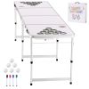 8 Foot Portable Beer Pong Table, Folding Tailgate Table, Cup Holes, Dry Erase Markers and Carrying Handles, Adjustable Height