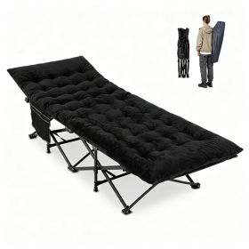 Black Foldable Heavy Duty Camping Cot 330LBS, Portable Outdoor Sleeping Bed with Cushion & Carry Bag for Camping Office Nap