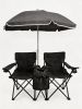 Portable Folding Picnic Chair Set with Umbrella, 2-Person Outdoor Camping Chairs Cup Holders, Foldable Beach Chair Set for Patio, Camping, Backyard