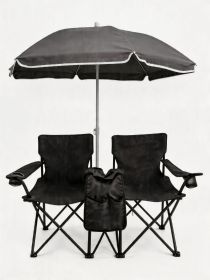 Portable Folding Picnic Chair Set with Umbrella, 2-Person Outdoor Camping Chairs Cup Holders, Foldable Beach Chair Set for Patio, Camping, Backyard