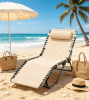 Padded Folding Chaise Lounge Chair Outdoor 6-Level Reclining Camping Tanning Chair with Headrest for Beach Yard Patio Pool