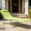 Green Folding Chaise Lounge Pool Chair Outdoor Sun Tanning Reclining Back with Pillow Steel Frame Breathable Mesh for Beach Yard Patio