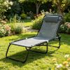 Gray Folding Chaise Lounge Pool Chair 4-Position Reclining Back Breathable Mesh Bungee Seat for Comfortable Poolside Relaxation