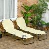 2 Piece Folding Chaise Lounge Pool Chairs, Outdoor Sun Tanning Chairs with 5-Level Reclining Back, Steel Frame for Beach, Yard, Patio, Beige