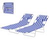 2 Tanning Chairs with Face Hole, 5-Level Adjustable Outdoor Chaise Lounge Chair with Pillow for Beach, Pool, Blue Stripe