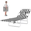 Tanning Chair with Face Hole, 5-Level Adjustable Outdoor Chaise Lounge Chair with Pillow for Beach, Pool, Black Stripe