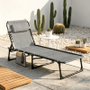 Gray Portable Folding Chaise Lounge Chair Outdoor Sun Tanning Lounger with Side Pocket 5-Position Reclining Back Headrest for Pool Camping Yard