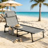 Gray Portable Folding Chaise Lounge Chair Outdoor Sun Tanning Lounger with Side Pocket 5-Position Reclining Back Headrest for Pool Camping Yard