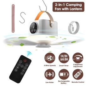Portable Tent Ceiling Fan Built-in LED Lantern Remote Controlled Timing Fan Light for Camping Beach RV Indoor Use