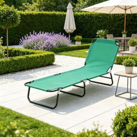 5-Level Adjustable Folding Patio Lounge Chair Outdoor Sun Tanning Chaise with Breathable Steel Frame for Beach Yard Pool Green