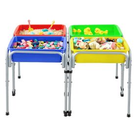 Sensory Table for Toddlers, Kids 4-Station Sand and Water Adjustable Play Table with Detachable Storage Bins and Non-Slip Feet, Carbon Steel Frame