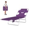 Tanning Chair with Face Hole, 5-Level Adjustable Outdoor Chaise Lounge Chair with Pillow for Beach, Pool, Purple