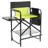 26" Tall Directors Chair with Footrest, 4Portable Bar Height Folding Camping Chair with Built-in Cup Holder, Side Table, Storage Pocket, Neon Green