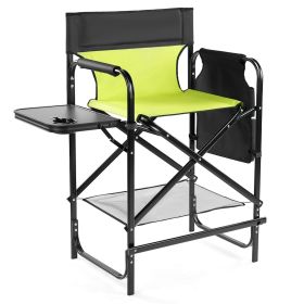 26" Tall Directors Chair with Footrest, 4Portable Bar Height Folding Camping Chair with Built-in Cup Holder, Side Table, Storage Pocket, Neon Green