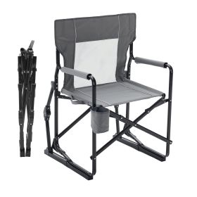 Folding Camping Chair, Padded High Back, Adjustable Lumbar Support, Extra Wide for Adults, 500 lbs Steel Frame, Portable Outdoor,Gray