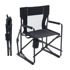 Folding Camping Chair, Padded High Back, Adjustable Lumbar Support, Extra Wide for Adults, 500 lbs Steel Frame, Portable Outdoor,Black