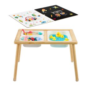Sensory Table for Toddlers, Wooden Kids Activity Table with Reversible Double-Sided Board, Storage Bins, and Non-Slip Feet