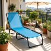 Foldable Chaise Lounge 4-Position Reclining Back Trifold Portable Breathable Mesh Light Blue for Poolside Camping Hiking