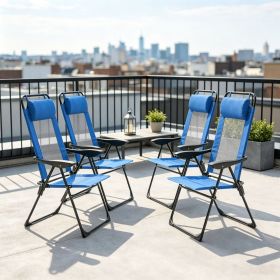 Blue 4-Pack Folding Camping Chairs Patio Chairs with Removable Headrest for Garden Picnic Outdoor Party