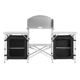 Folding Camping Table, Outdoor Portable Aluminum Lightweight Table, Quick Set-up Kitchen Cook Station, with Storage Organizer, Detachable Windscreen