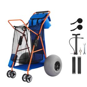 Beach Cart with Large Wheels for Sand, 165 lbs Load Capacity, Heavy Duty Folding Beach Wagon with 12" Balloon Wheels, Insulated Cooler Bag