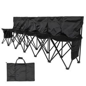 Portable Folding Bench, 6 Seat Soccer Bench with Multiple Storage Pockets & Carrying Bag, Lightweight Sideline Seating with Back Rest for Football
