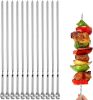 12PCS Kabob Skewers Flat Metal BBQ Barbecue Skewers 16" Long Hook Style Stainless Steel Shish Kebob Sticks Wide Sharp Reusable Grilling Skewers Set fo