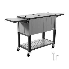 80QT Rolling Ice Chest, Holds up to 50 Bottles / 110 Cans, Portable Patio Party Bar Drink Cooler Cart with Bottom Shelf & Foldable Side Shelves