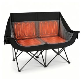 Black Dual Person Heated Folding Camping Chair 4 Heating Zones 3 Temperature Levels