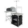 Camping Kitchen Table, Folding Outdoor Cooking Table with Storage Carrying Bag, Aluminum Cook Station 1 Cupboard & Detachable Windscreen