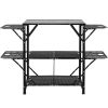 Camping Kitchen Table, One-piece Folding Portable Cook Station with A Carrying Bag, Aluminum Camping Table 4 Iron Side Tables & 2 Shelves