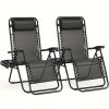 Portable Reclining Lounge Chair for Beach Camping Patio Outdoor Folding Relaxation Chair with Cup Tray and Adjustable Pillow for Poolside Garden Lawn