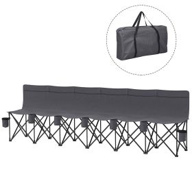 6 Seat Folding Camping Chair with Cup Holder and Carrying Case for Camping, Picnic, Sports Events, Dark Grey