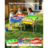Sensory Table for Toddlers, Kids 4-Station Sand and Water Adjustable Play Table with Detachable Storage Bins and Non-Slip Feet, Carbon Steel Frame