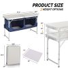 4FT Portable Folding Camping Table with Storage, Aluminum Outdoor Cooking Station with 2 Adjustable Legs, Blue