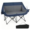 Navy Dual Person Heated Folding Camping Chair 4 Heating Zones 3 Temperature Levels