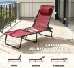 Wine Red Folding Chaise Lounge Pool Chair 4-Position Reclining Back Pillow Breathable Mesh Bungee Seat for Outdoor Relaxation