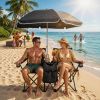 Portable Folding Picnic Chair Set with Umbrella, 2-Person Outdoor Camping Chairs Cup Holders, Foldable Beach Chair Set for Patio, Camping, Backyard