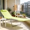 Green Folding Chaise Lounge Pool Chair Outdoor Sun Tanning Reclining Back with Pillow Steel Frame Breathable Mesh for Beach Yard Patio