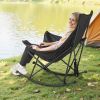 Heated Camping Chair, 3 Heating Settings, Large-Sized Padded Folding Rocker, Heavy Duty Outdoor Lawn Chairs with Pocket & Cupholder, Support 225lbs