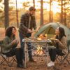 Silver 28" Foldable Camping Table with Aluminum Top, 150 lbs Capacity Portable Picnic Table with Carry Bag