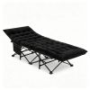 Black Foldable Heavy Duty Camping Cot 330LBS, Portable Outdoor Sleeping Bed with Cushion & Carry Bag for Camping Office Nap