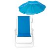 1 Pack Heavy Duty Steel Beach Chair with Umbrella, XL Size 15" Seat Height Royal Blue, Oxford Cloth with Support Bar, Single Position Adjustable