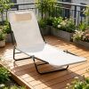 Cream White Folding Chaise Lounge Chair, Pool Sun Tanning Chair, Outdoor Lounge Chair with Reclining Back, Breathable Mesh Seat, Headrest