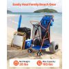 Beach Cart with Large Wheels for Sand, 165 lbs Load Capacity, Heavy Duty Folding Beach Wagon with 12" Balloon Wheels, Insulated Cooler Bag